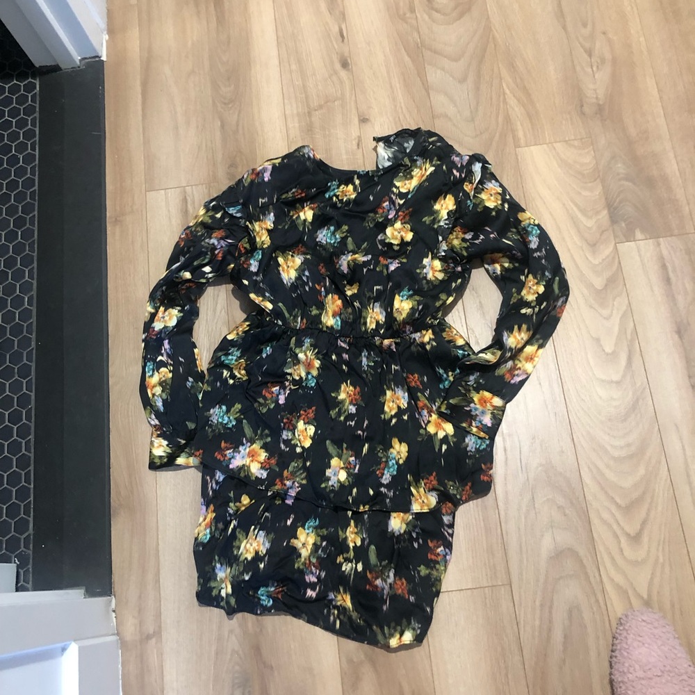 Zara black floral long sleeve mini dress